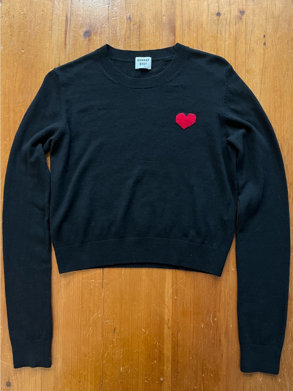 Aritzia Sunday Best Black Viscose, Nylon, Wool, Alpaca Cropped Heart Sweater